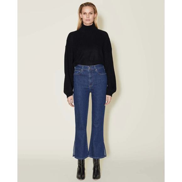 Le Jean Stella Flare Jeans Blue Denim High Rise Side Slit Crop Sz 26 - Picture 2 of 12